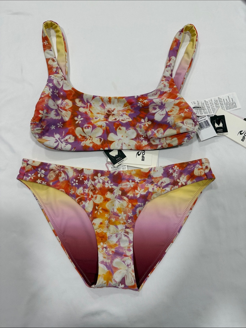 RIPCURL REVERSIBLE ECHO WAVE REVO FIT CROP &  FULL BIKINI BOTTOM, S